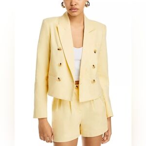 NWOT Aqua Size XS Cropped Double-Breasted Yellow Blazer Linen Blend Jacket